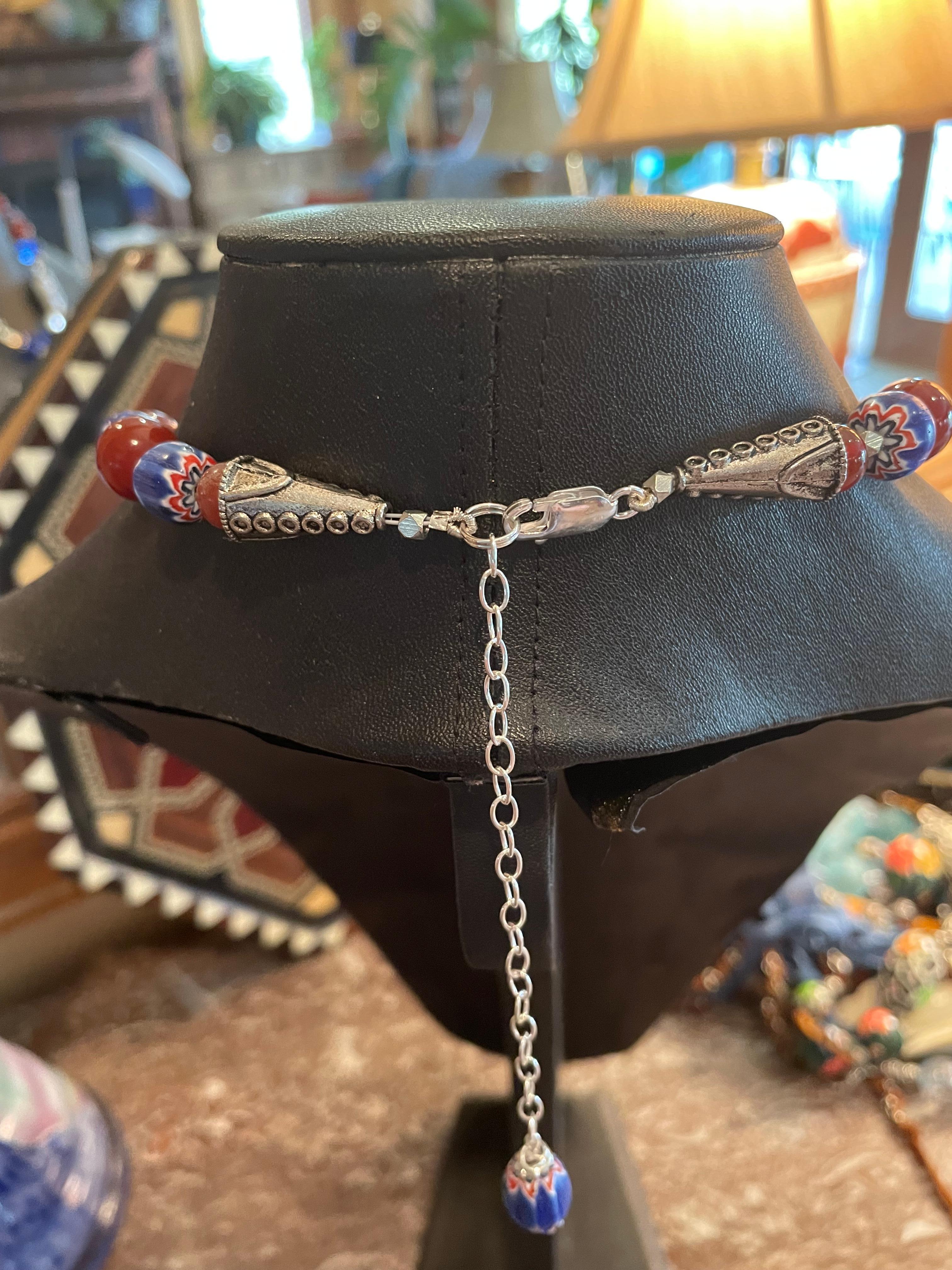 LB Karneol-Halskette im Stammesstil aus Sterlingsilber mit Jugendstil-Anhänger aus Keramik 5