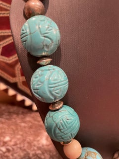 LB Turquoise, Sterling, Bone , Tribal style handmade necklace is on offer