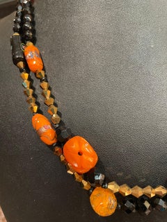 LB Vintage Murano Bakelite Jet agates one of a kind long strand necklace