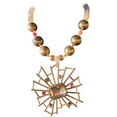 LB Vintage Spiderweb brooch pendant Blue Agate Sterling Crystal SS necklace