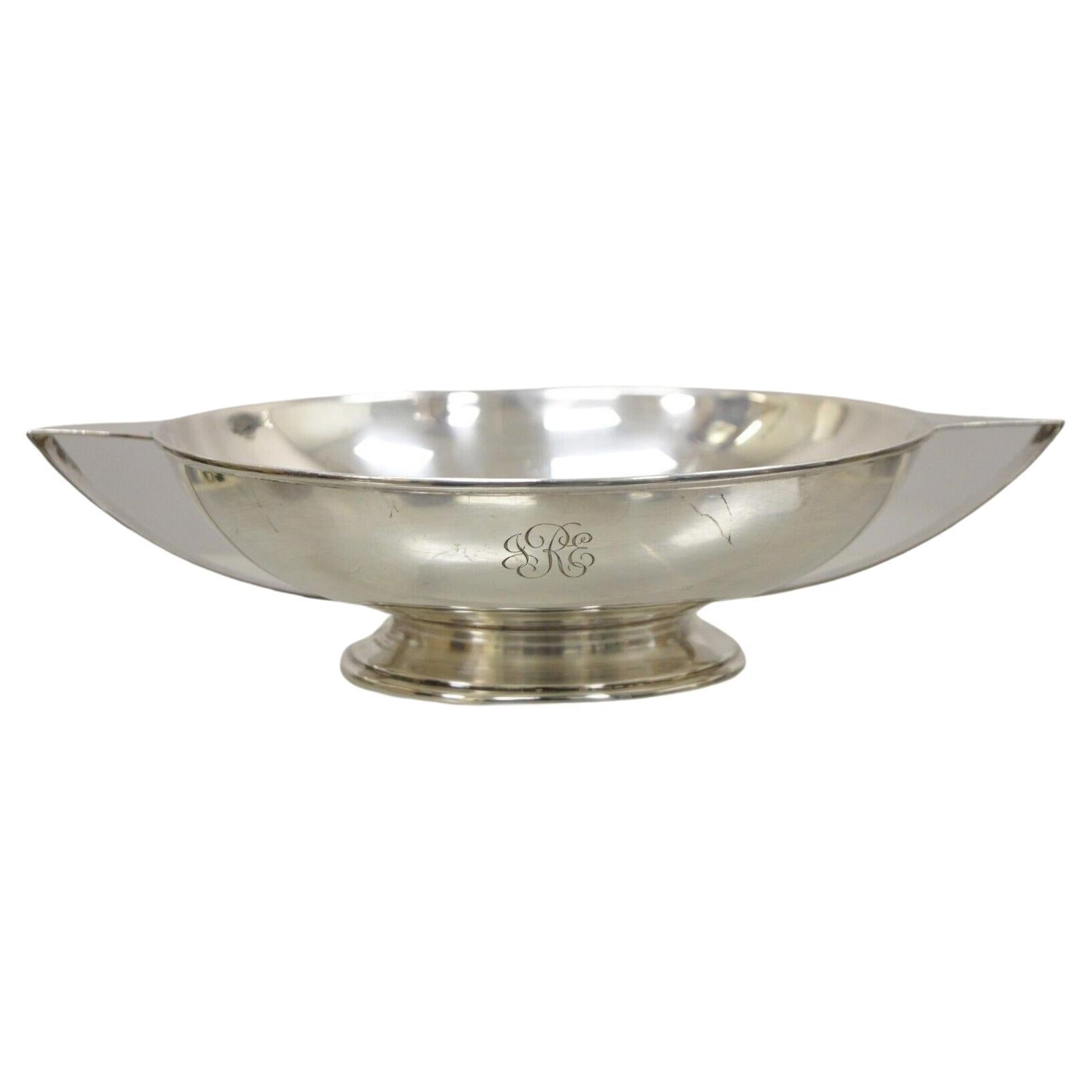 L.B.S. Co. English Sheffield Round Silver Plated Twin Handle Shallow Bowl Dish For Sale