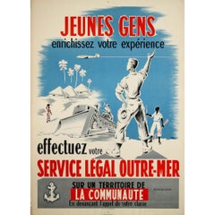 Original 1957 French Colonial Recruitment Poster "Service Légal Outre-Mer"