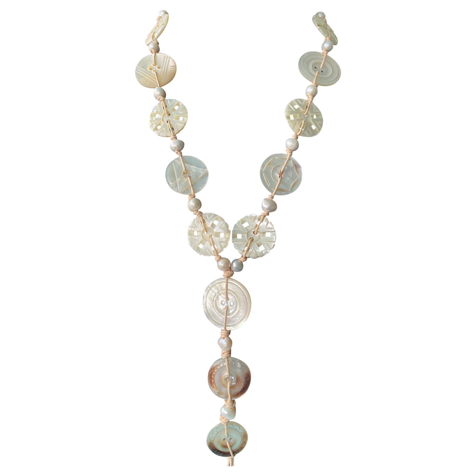 LBVintage Mother of Pearl Buttons on braided cord One of a Kind Necklace
