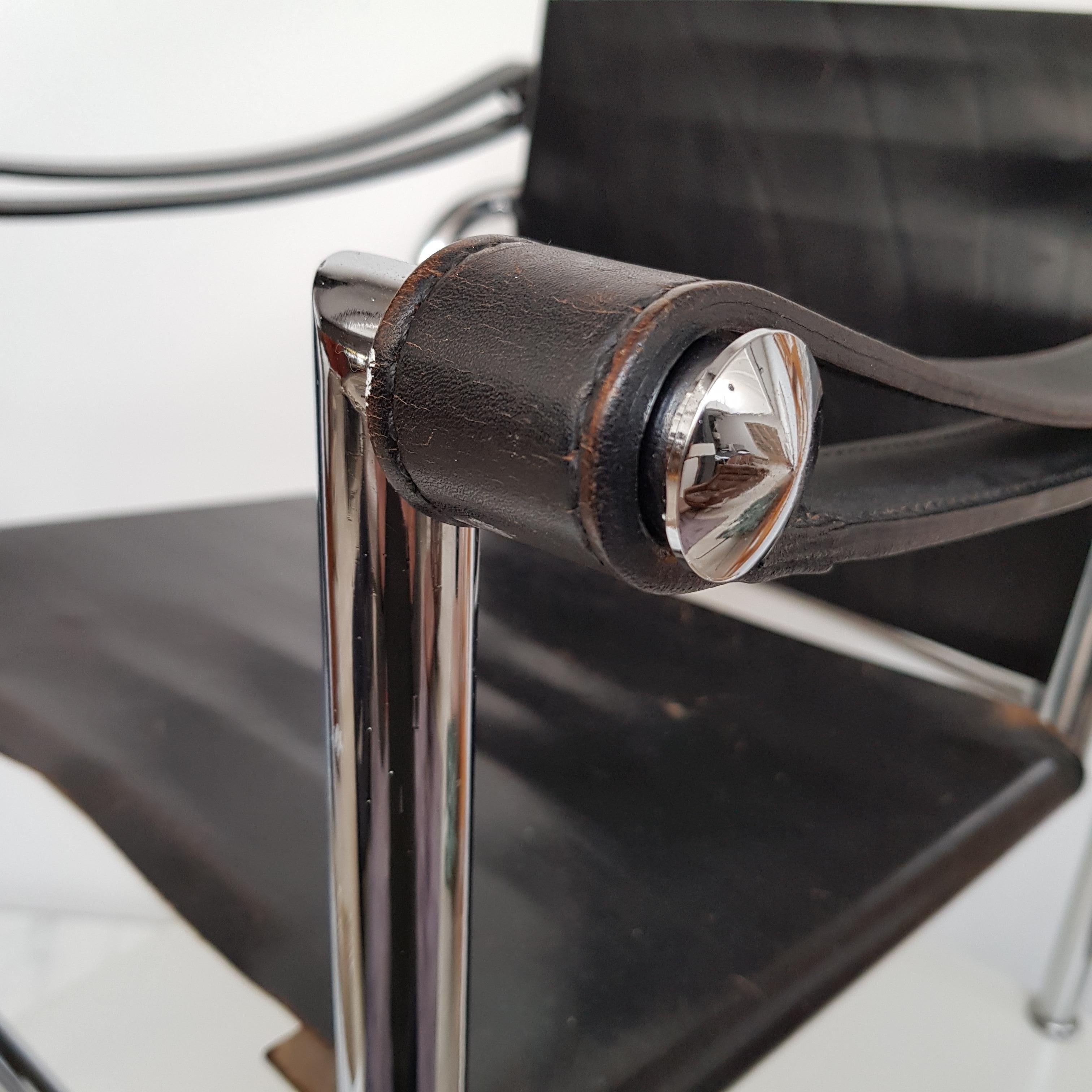 Mid-Century Modern LC-1 Chair by Le Corbusier Black Leather, 1950s