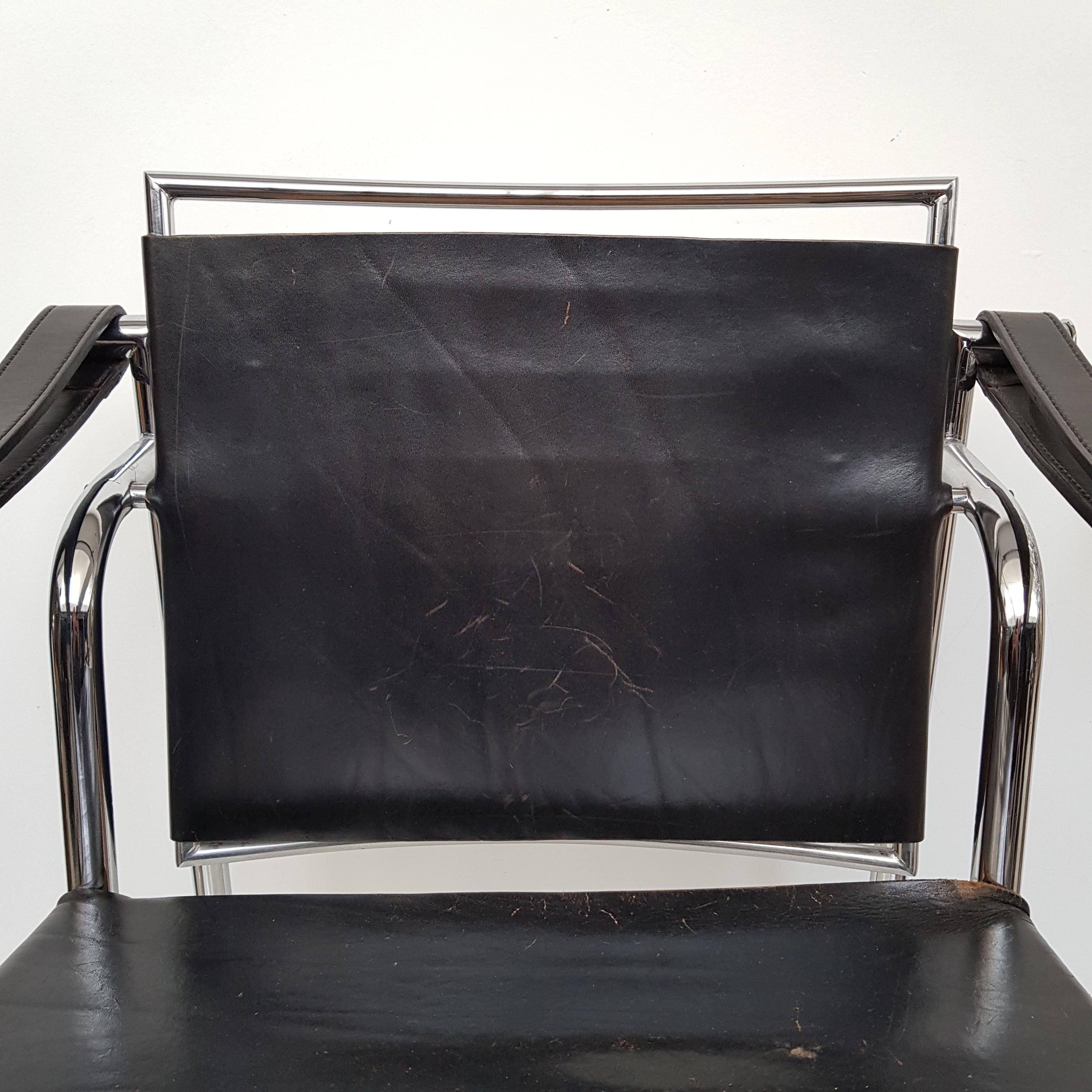 Italian LC-1 Chair by Le Corbusier Black Leather, 1950s