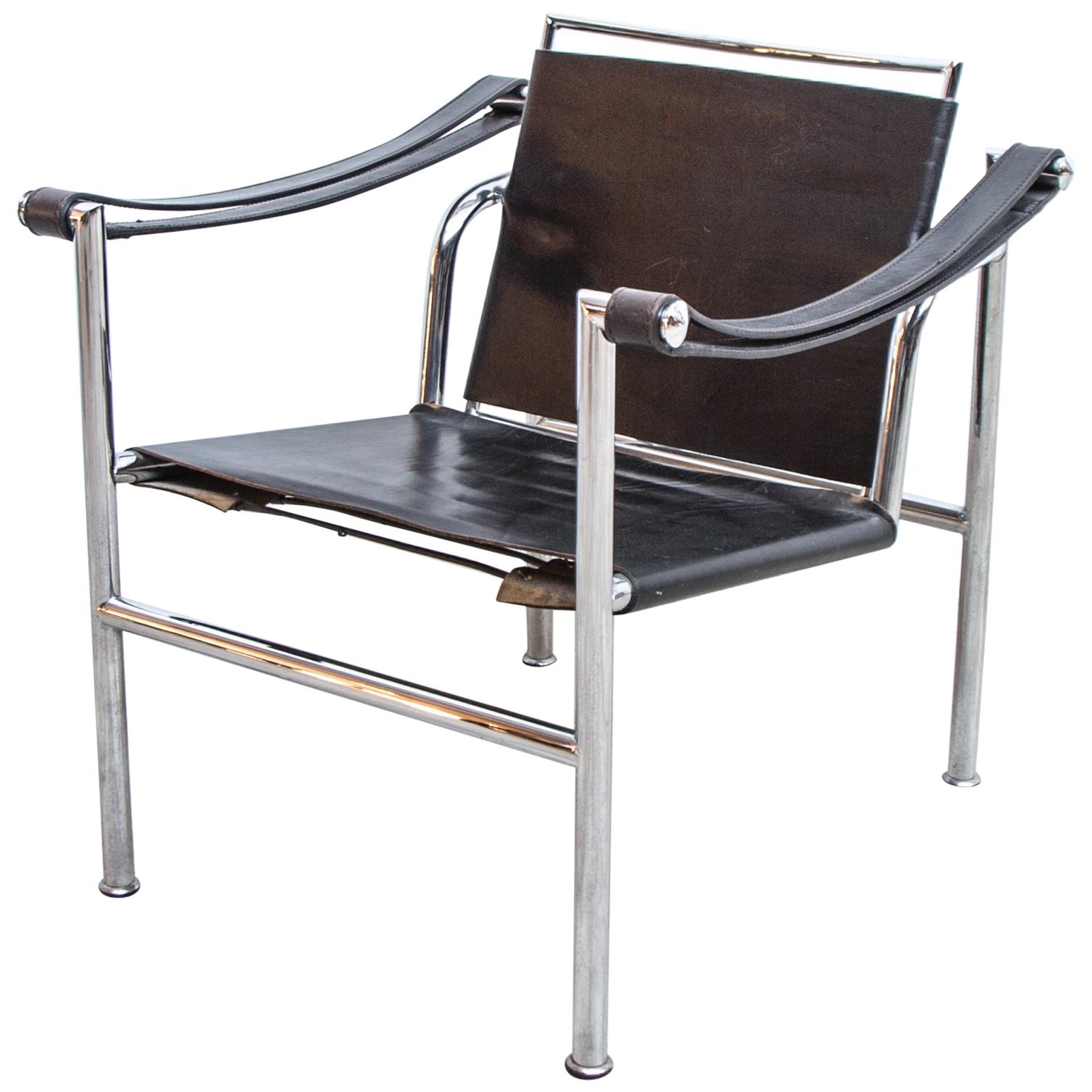 LC-1 Chair by Le Corbusier Black Leather, 1950s