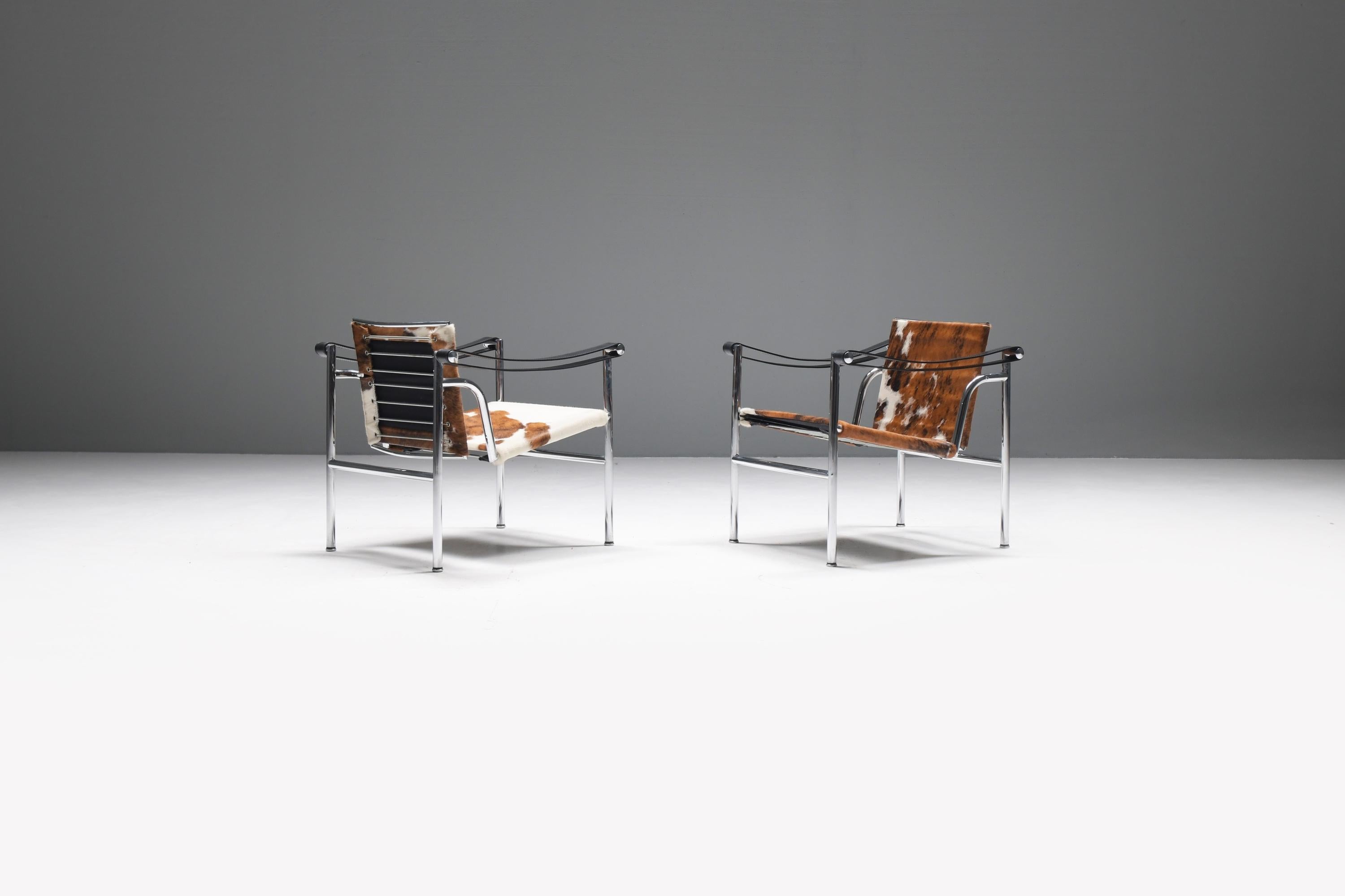 Leather LC 1 set in horse skin - Le Corbusier, Jeanneret & Charlotte Perriand - Cassina For Sale
