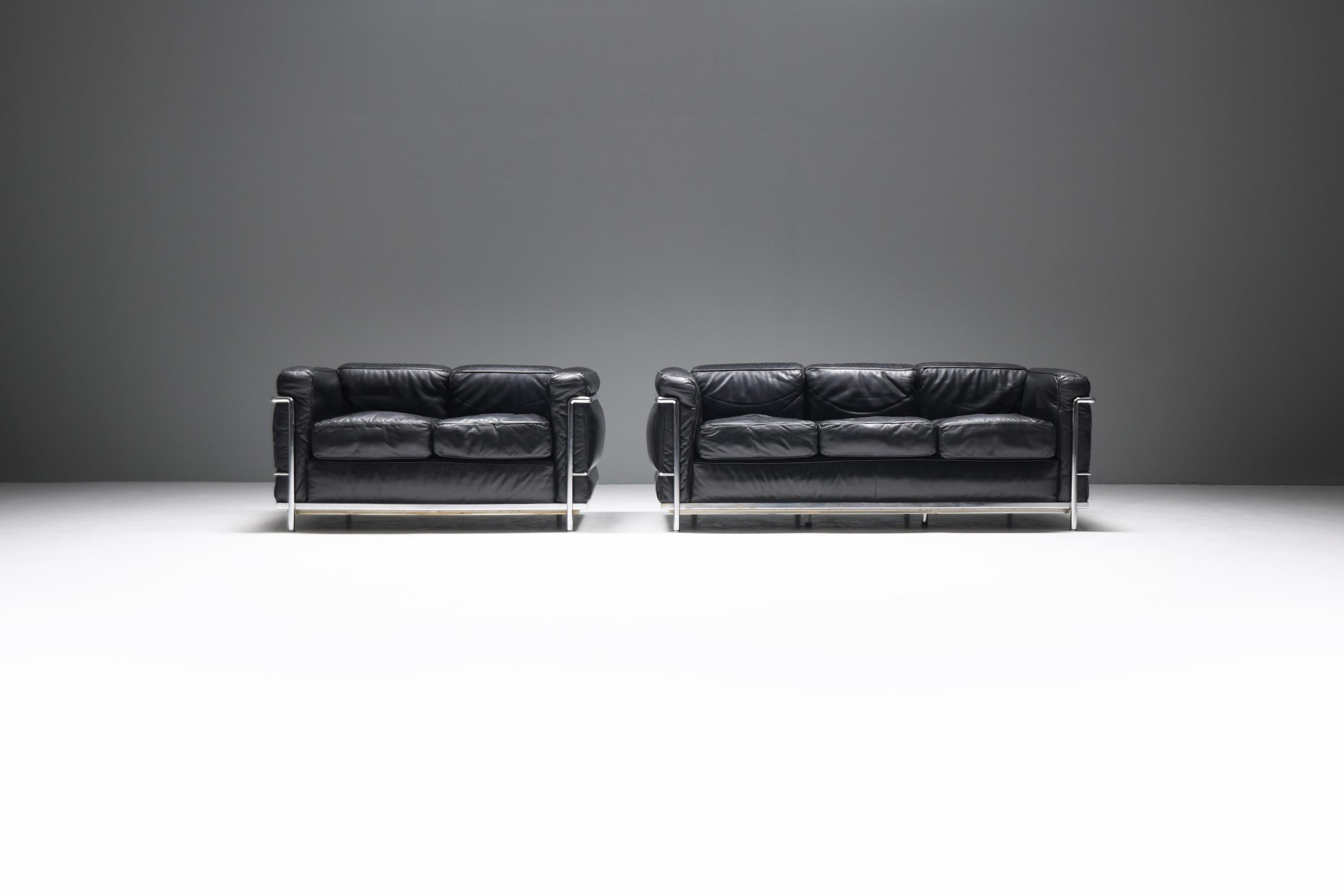 Exceptional LC-2 matching set in its original black leather. First owner (1979) with original invoices & delivery papers.
Low numbers : 003528 & 003559
Designed by Le Corbusier, Pierre Jeanneret & Charlotte Perriand for Cassina.

ARCHETYPE OF