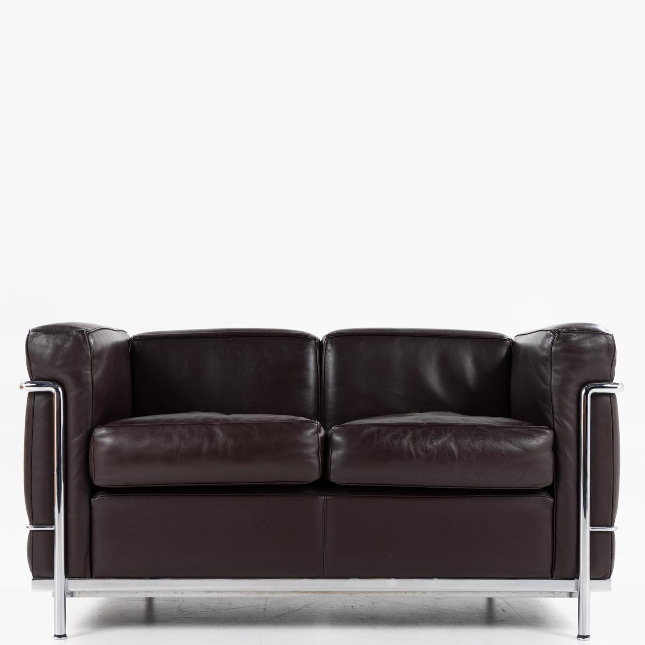 Steel LC 2 two seater sofa by Le Corbusier For Sale
