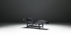 LC 4 black leather lounge chair by Le Corbusier, Jeanneret, Perriand for Cassina