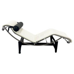 Used LC-4 Lounge Chair in White Leather by Le Corbusier for Cassina, 1980s