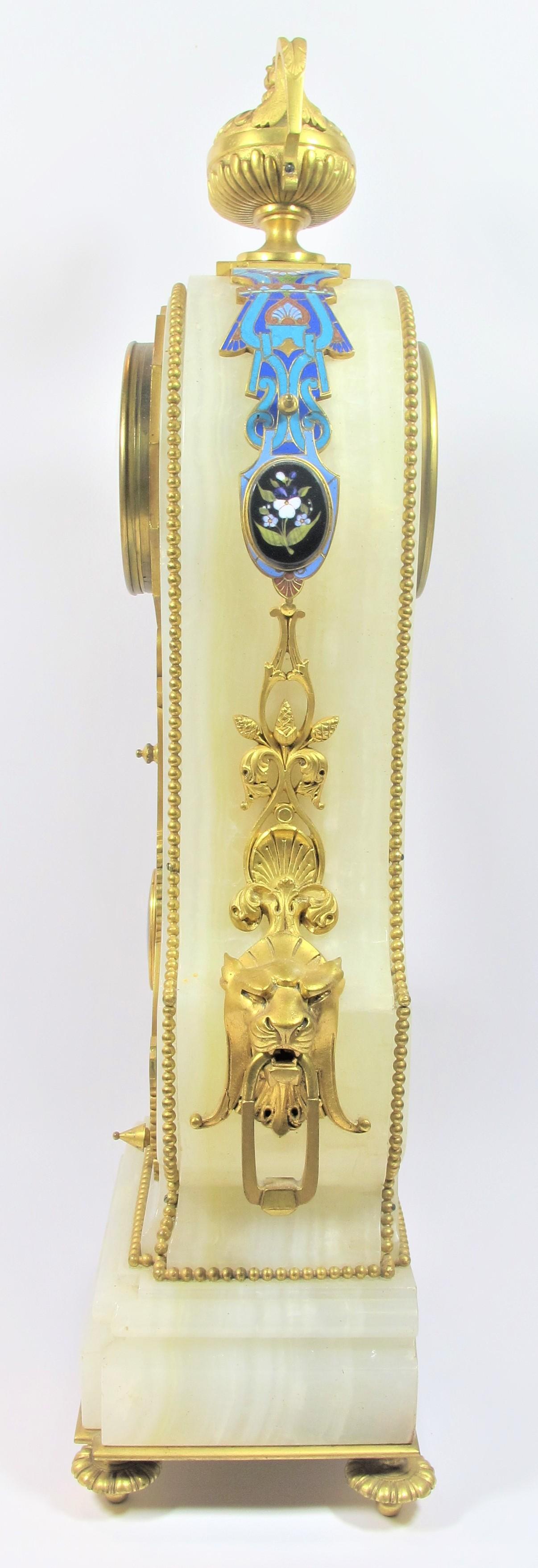 French L.C. Sévin & F.Barbedienne, Neoclassical Style Set Clock Onyx and Enamel For Sale