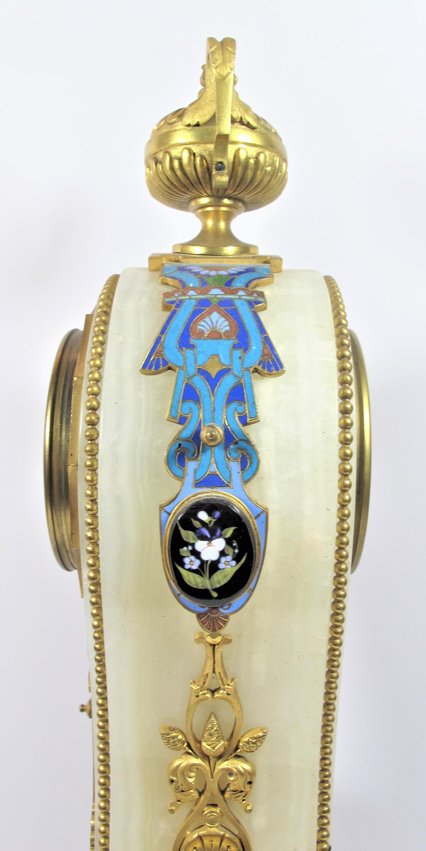 Champlevé L.C. Sévin & F.Barbedienne, Neoclassical Style Set Clock Onyx and Enamel For Sale
