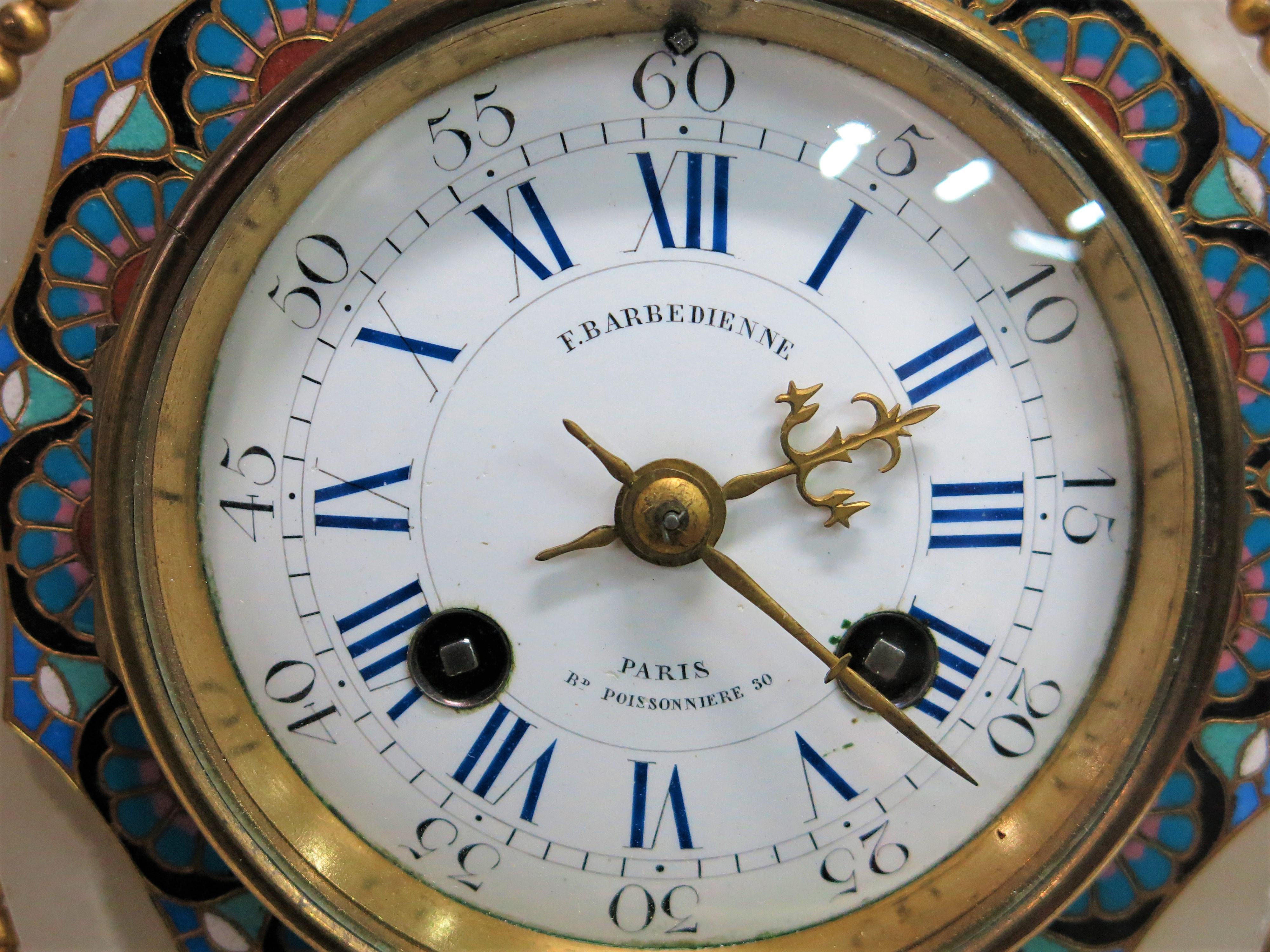 L.C. Sévin & F.Barbedienne, Neoclassical Style Set Clock Onyx and Enamel In Good Condition For Sale In Marseille, FR