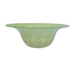 LC Tiffany Favrile Art Glass Decorated Opal & Yellow Feather Design Bowl 1915