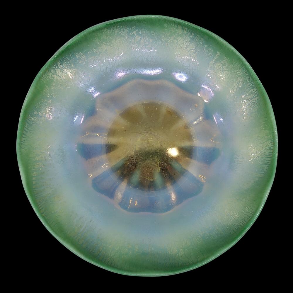 Art Nouveau LC Tiffany Favrile Art Glass Decorated Opal & Pastel Green Bon-Bon Bowl 1915 For Sale