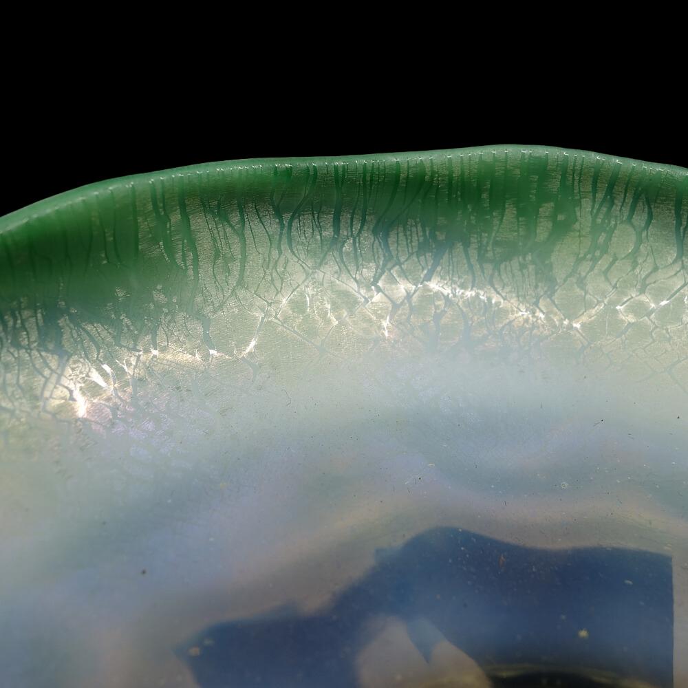 American LC Tiffany Favrile Art Glass Decorated Opal & Pastel Green Bon-Bon Bowl 1915 For Sale