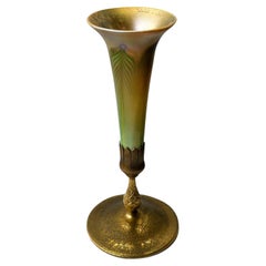 L.C. Tiffany Favrile Glass and Gilt Bronze Trumpet Vase, No. 1043