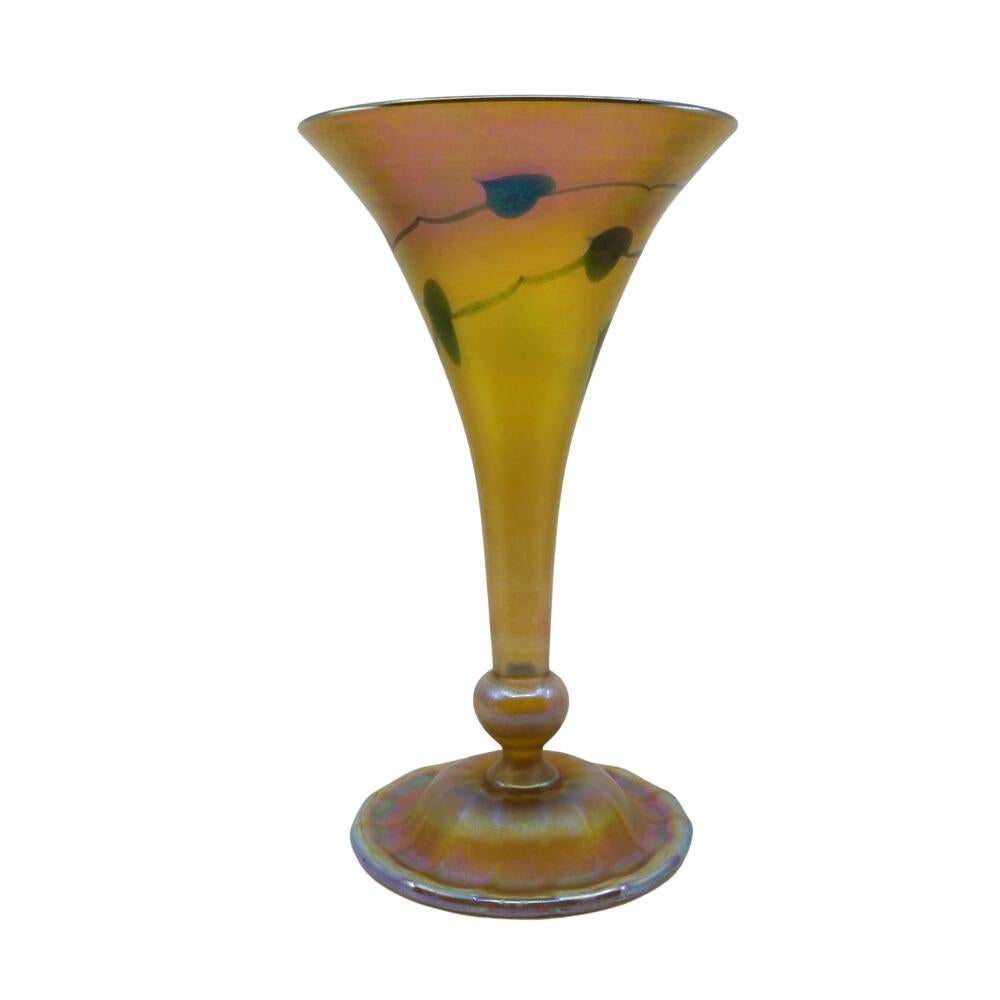 Art Nouveau LC Tiffany Heart & Vine Decorated Art Glass Favrile Trumpet Vase, circa 1920