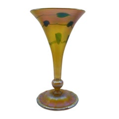 Antique LC Tiffany Heart & Vine Decorated Art Glass Favrile Trumpet Vase, circa 1920