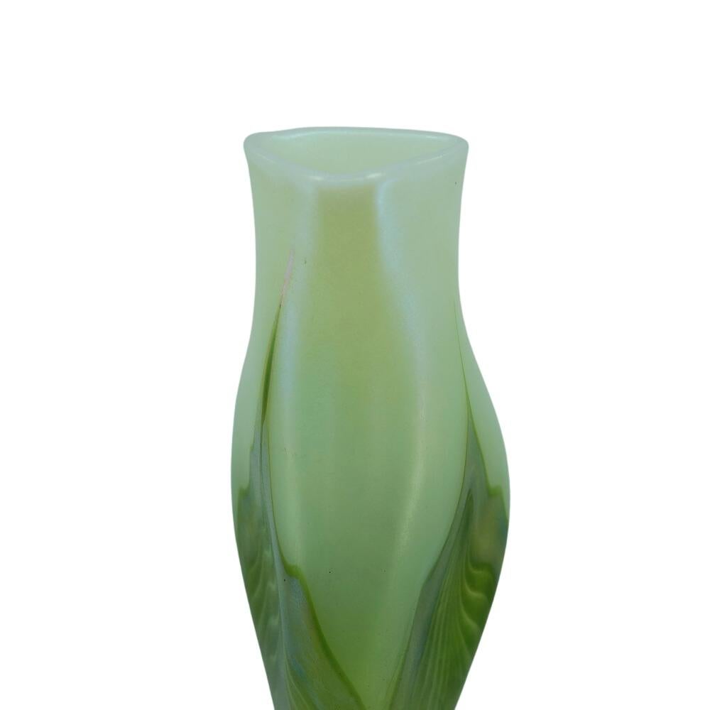 Fired LC Tiffany Pulled Feather Art Glass Favrile Calyx Floriform Vase, circa 1906 For Sale