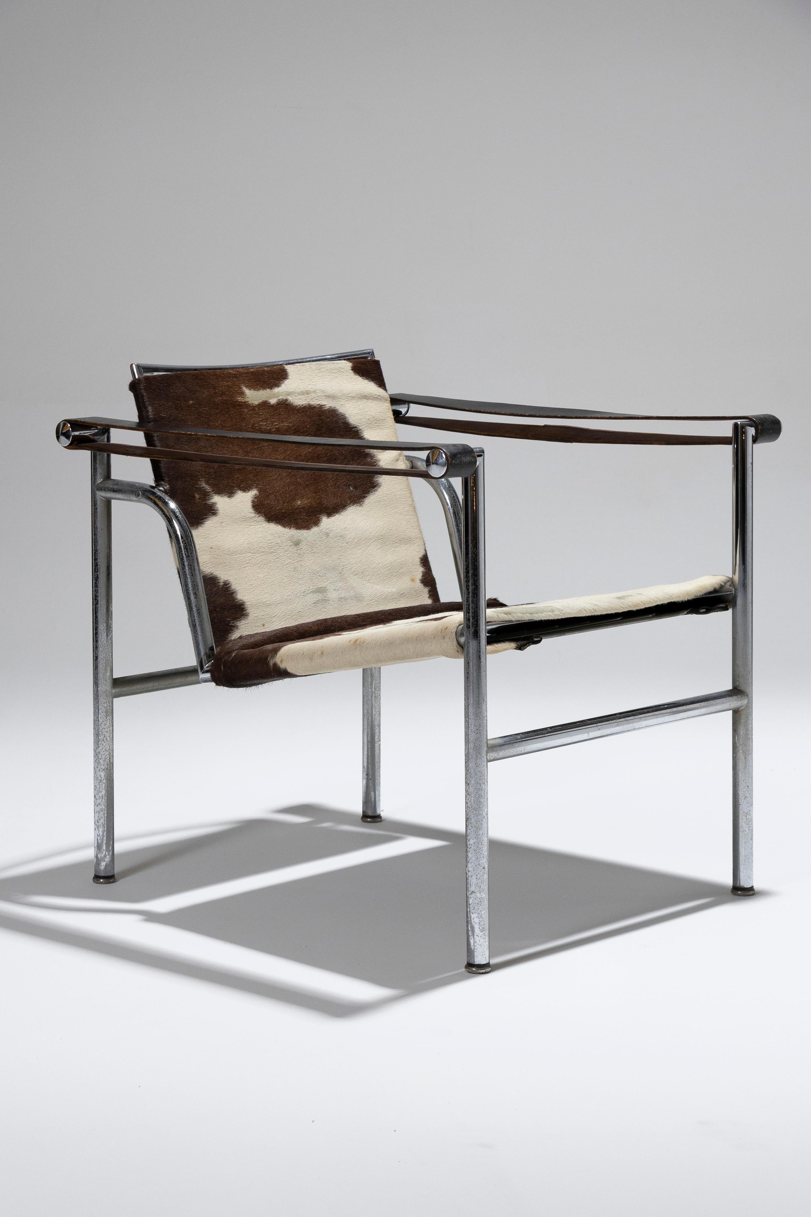 Ledersessel „LC1“, Le Corbusier, Cassina, 1960er-Jahre. (Metall)