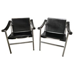 LC1 Style Leather Lounge Chairs, Pair