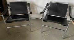 LC1 Style Leather Lounge Chairs, Pair