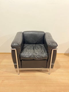 LC2 Armchair, Chromed Steeltube and Black Leather, Italy circa 1960s