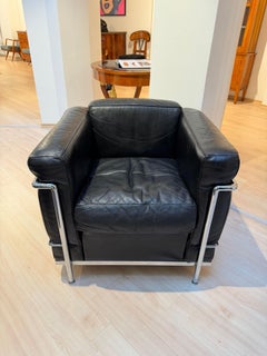 LC2 Armchair, Chromed Steeltube and Black Leather, Italy circa 1960