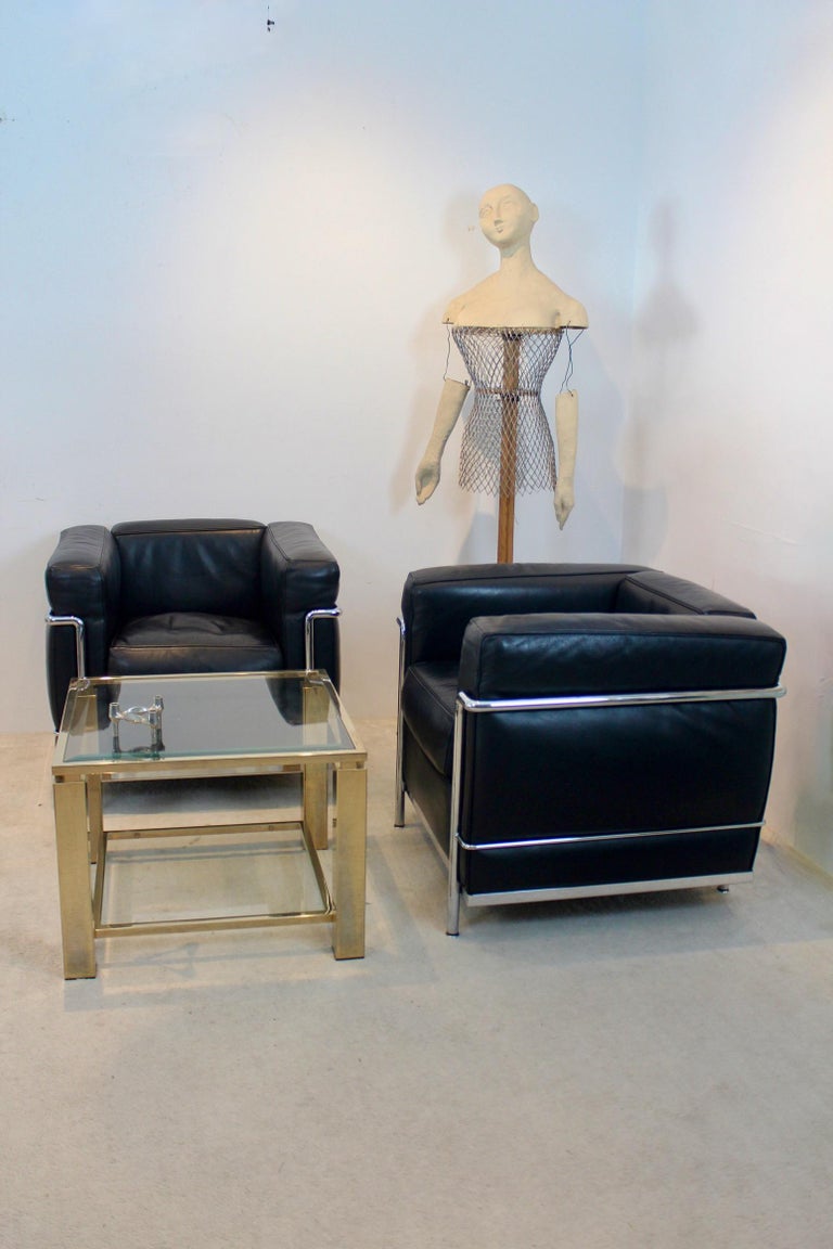 LC2 Armchairs in Soft Black Leather by Le Corbusier, Jeanneret & Perriand For Sale 8