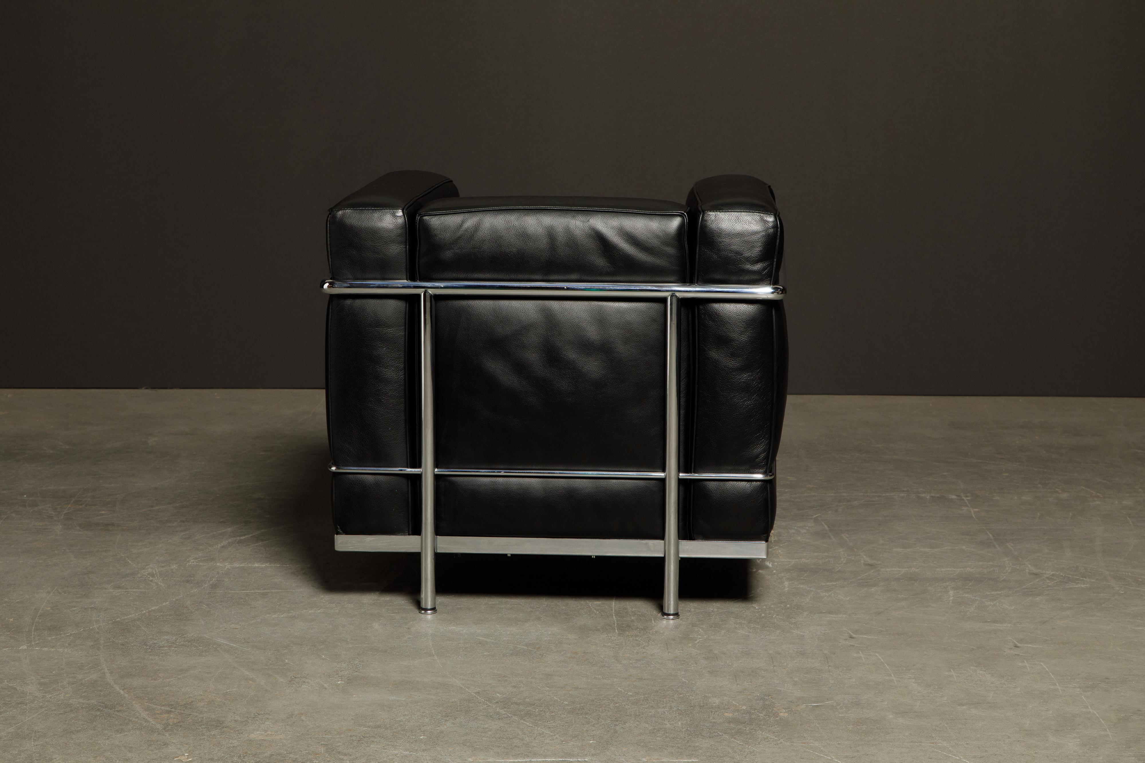 Italian 'LC2' Black Leather and Chrome Club Chair by Le Corbusier for Cassina, Signed