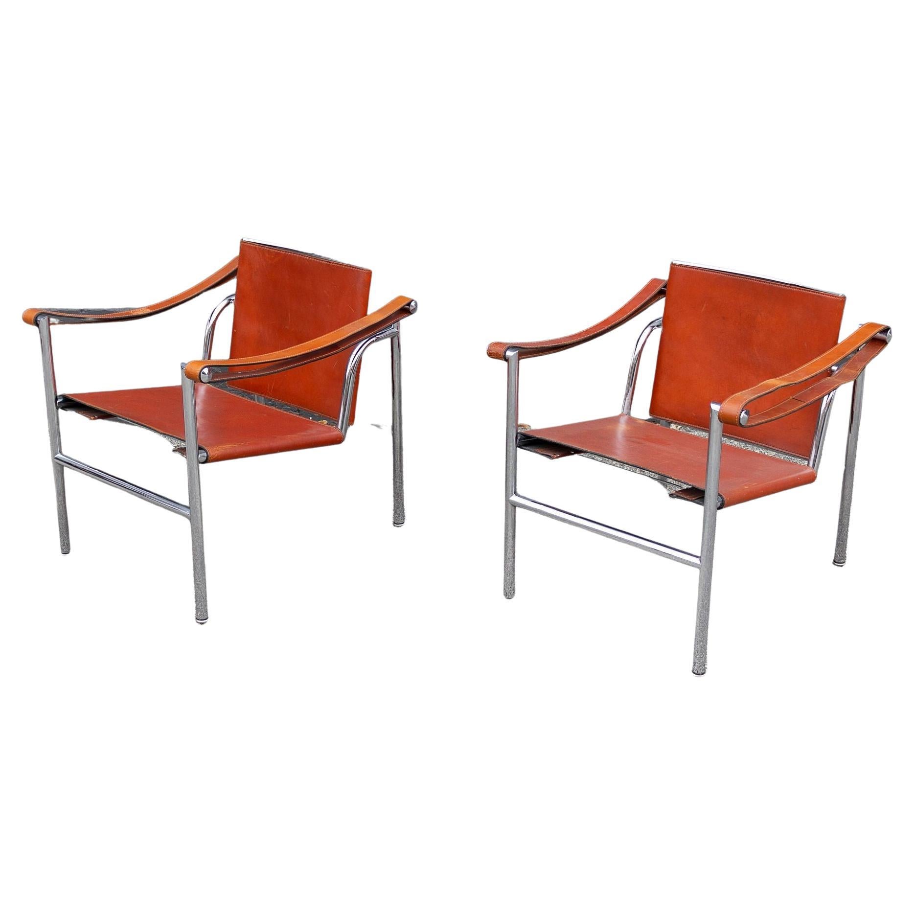 LC2 chairs by Le Corbusier Pierre Jeanneret & Charlotte Perriand Vintage Cassina