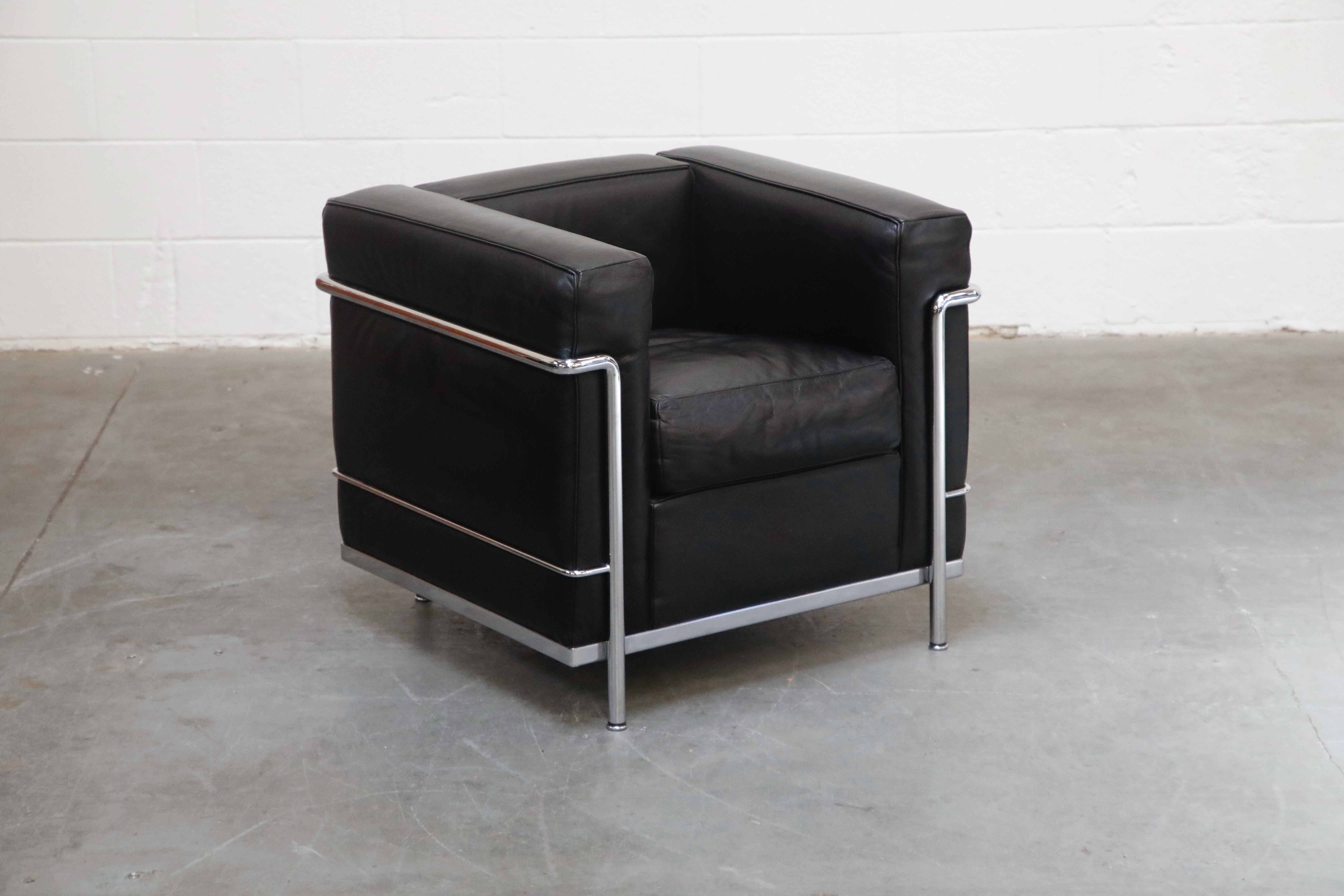 Contemporary 'LC2' Club Chairs and Sofa Living Room Set by Le Corbusier for Cassina, Signed