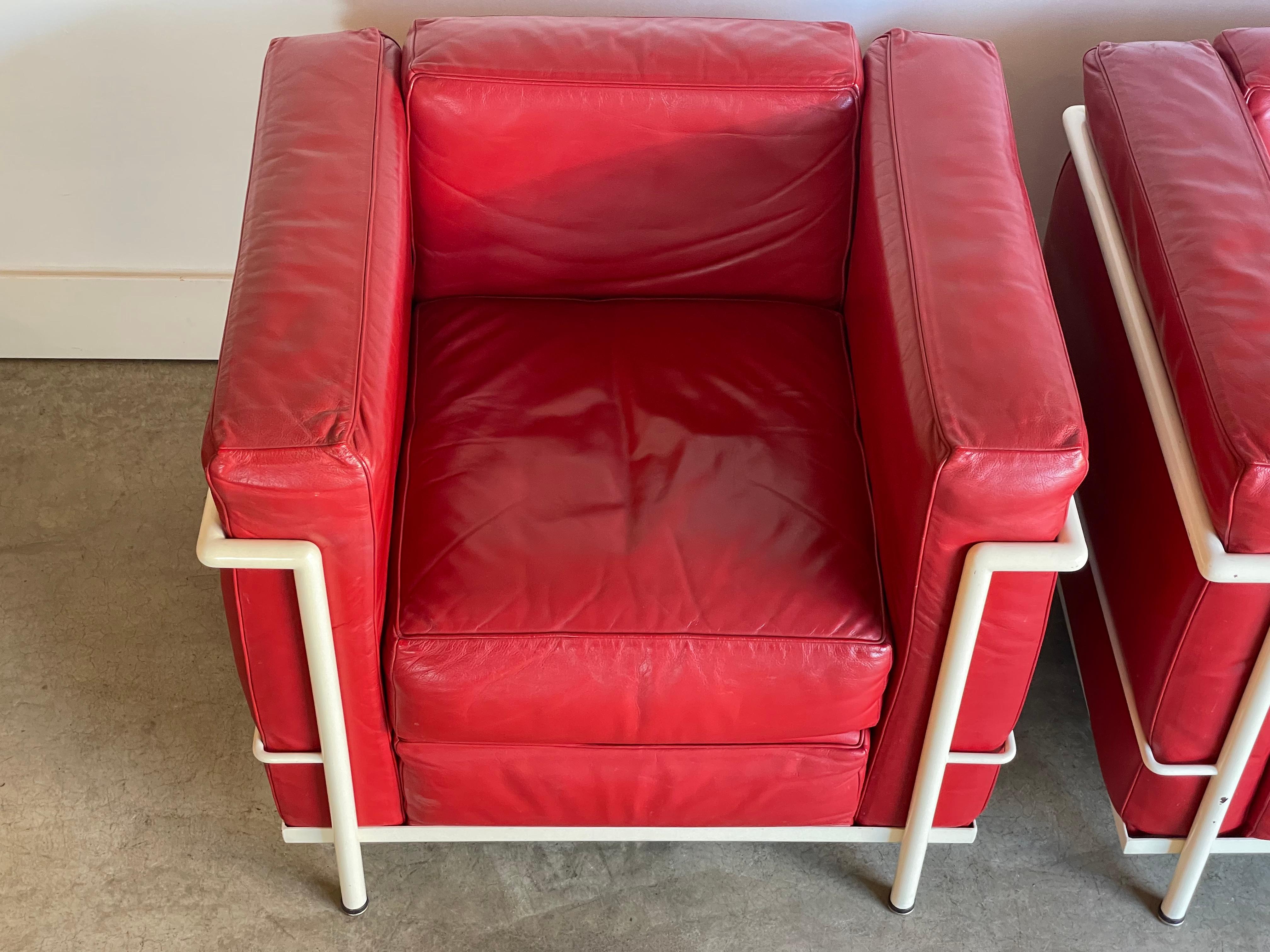 LC2 Club Chairs by Le Corbusier for Alivar In Good Condition For Sale In St. Louis, MO