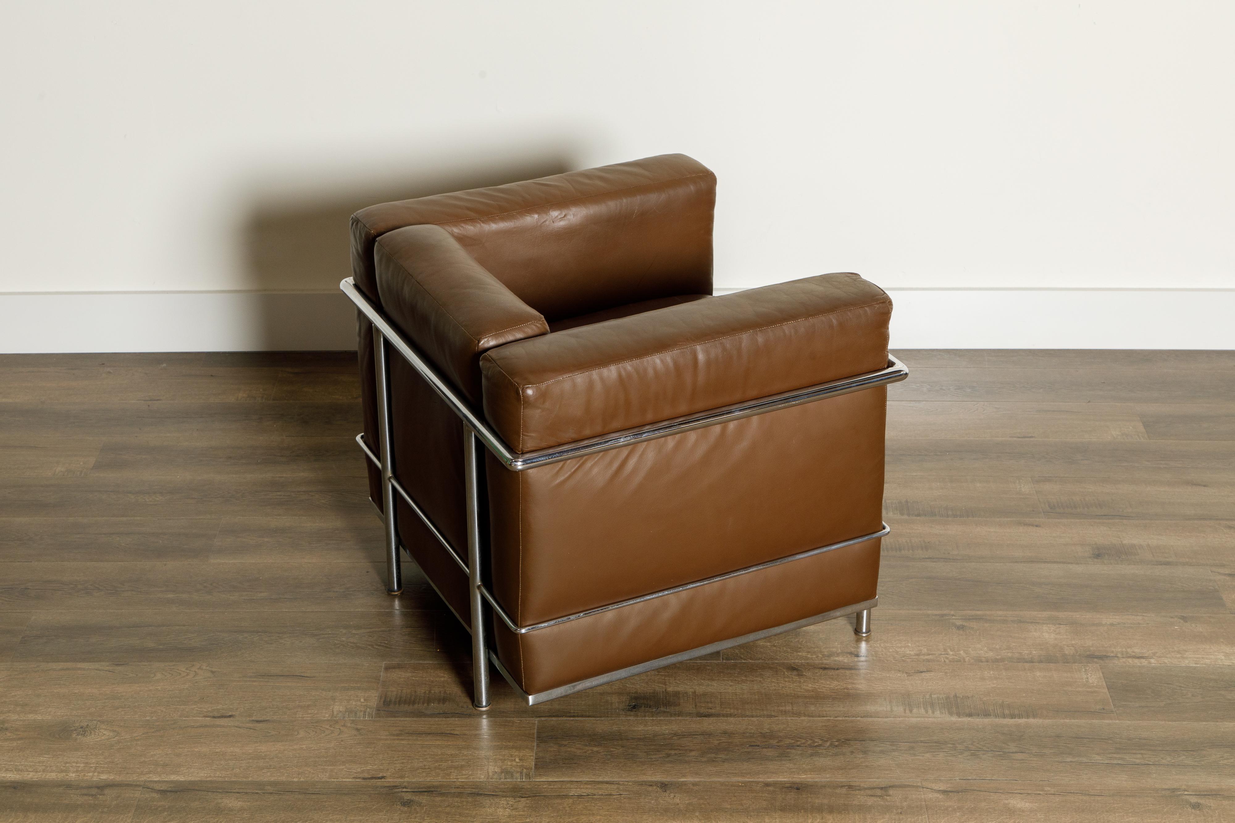 'LC2' Club Chairs by Le Corbusier for Cassina, Early Year Productions, Signed 3