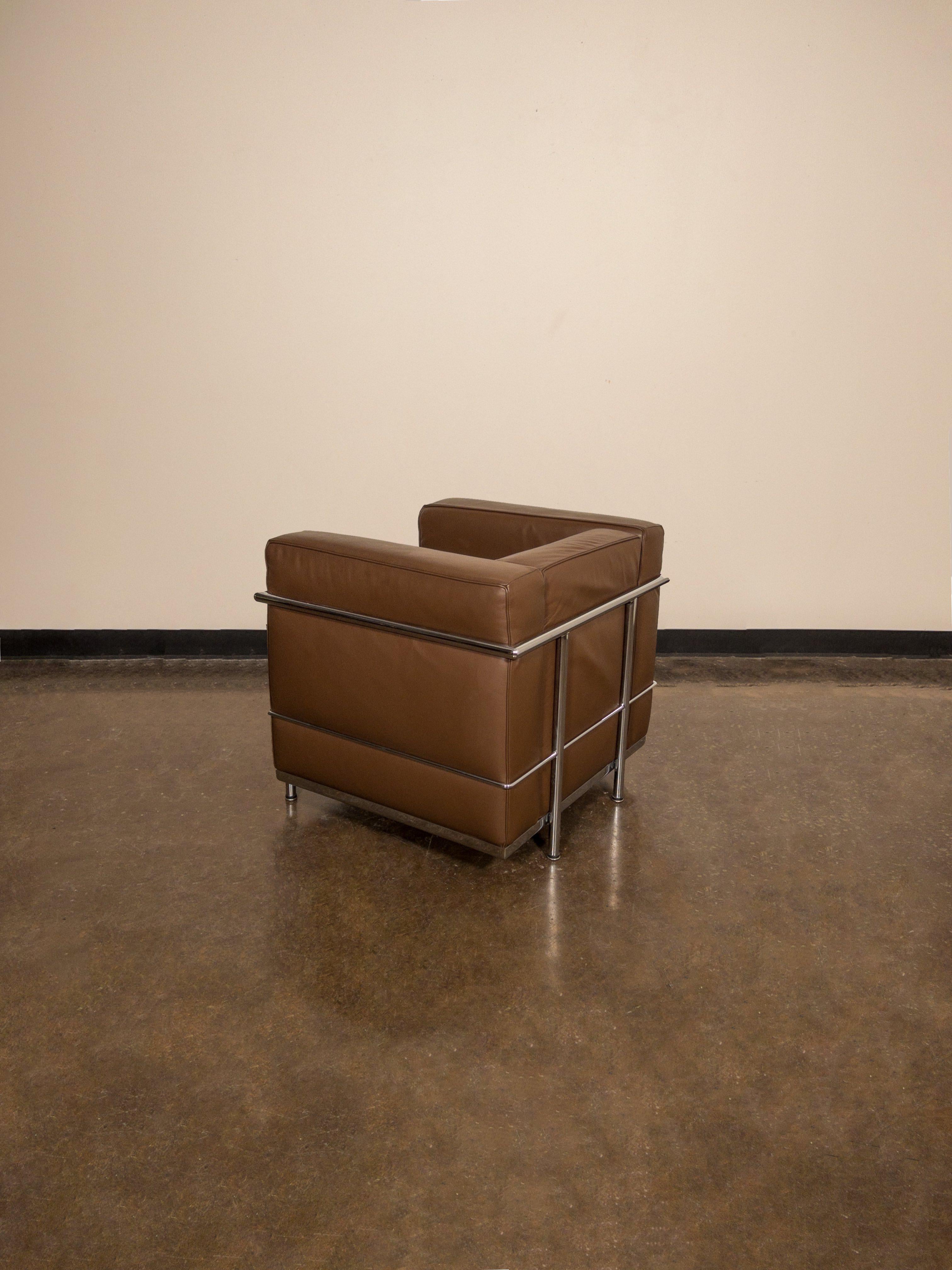 'LC2' Leather Club Chairs by Le Corbusier for Alivar, c 1980s, Signed 6