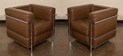 'LC2' Leather Club Chairs by Le Corbusier for Alivar, c 1980s, Signed