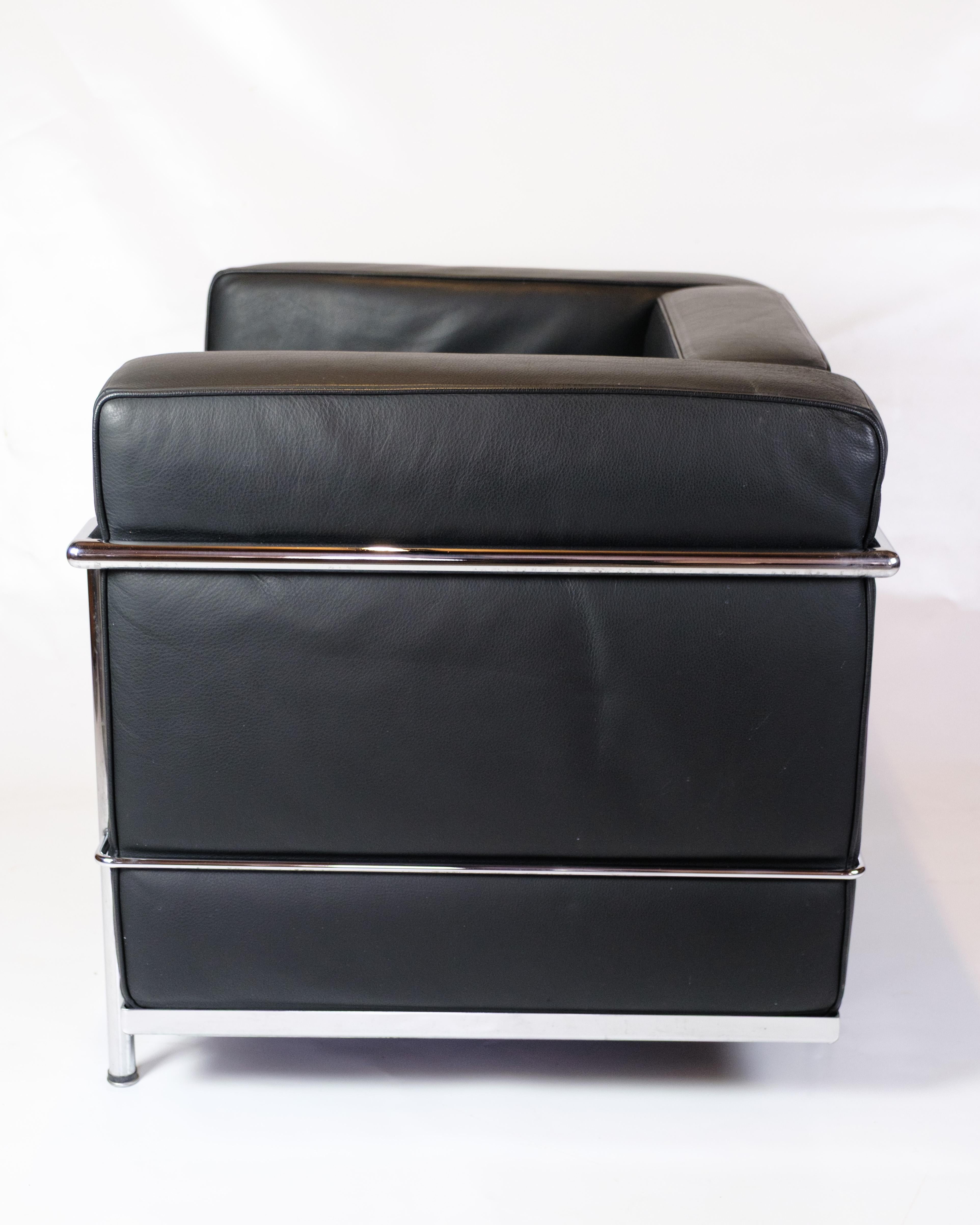Sedia Lc2 Petit Confort in pelle nera di Le Corbusier per Cassina In condizioni buone in vendita a Lejre, DK
