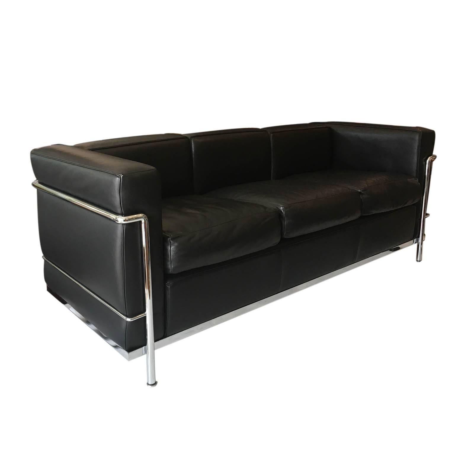 Contemporary LC2 Petit Modele Three-Seat Sofa Designed by Le Corbusier for Cassina