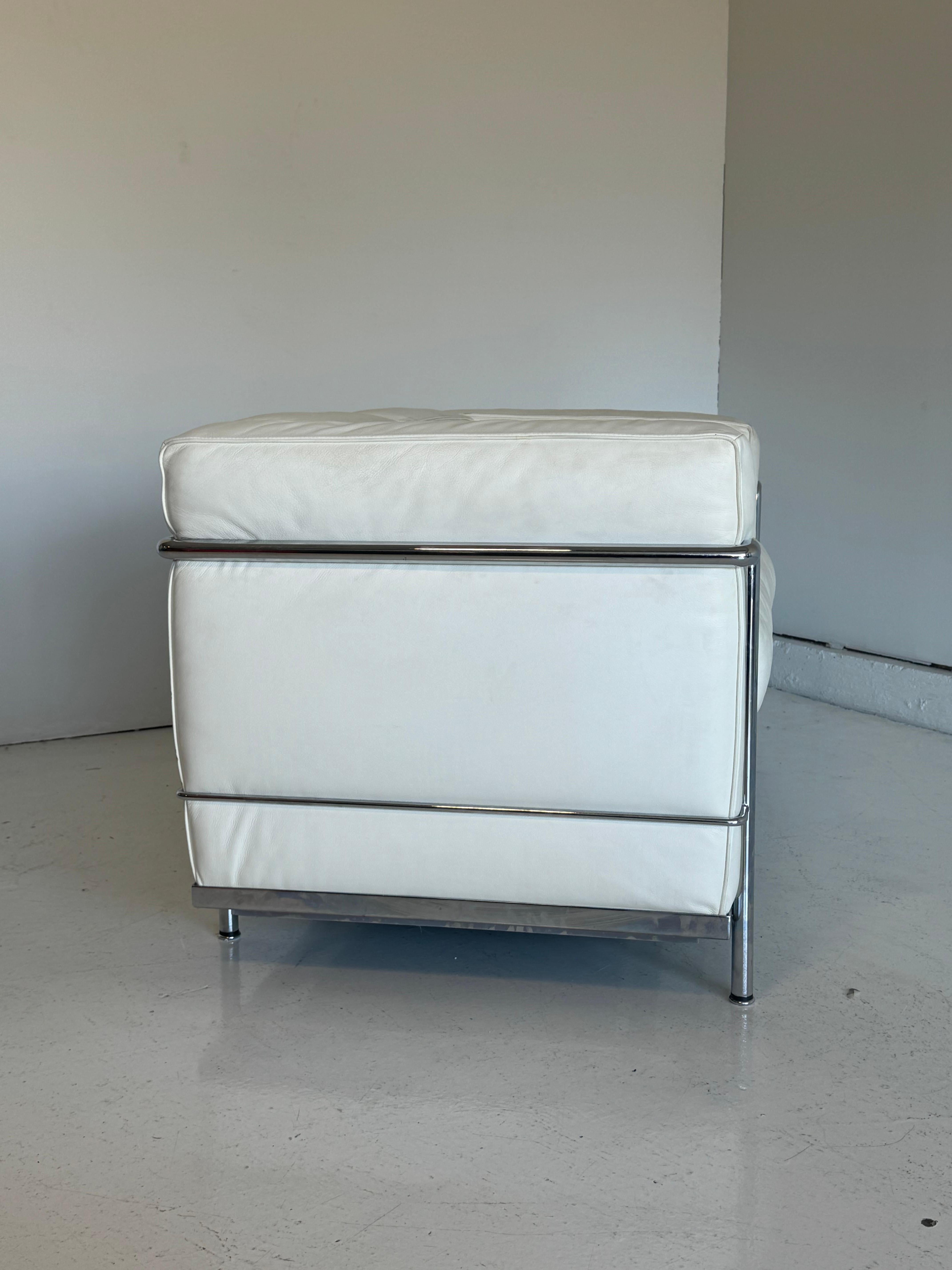 Italian LC2 Sofa, Corbusier, Charlotte Perriand, and Pierre Jeanneret, Cassina. Signed For Sale