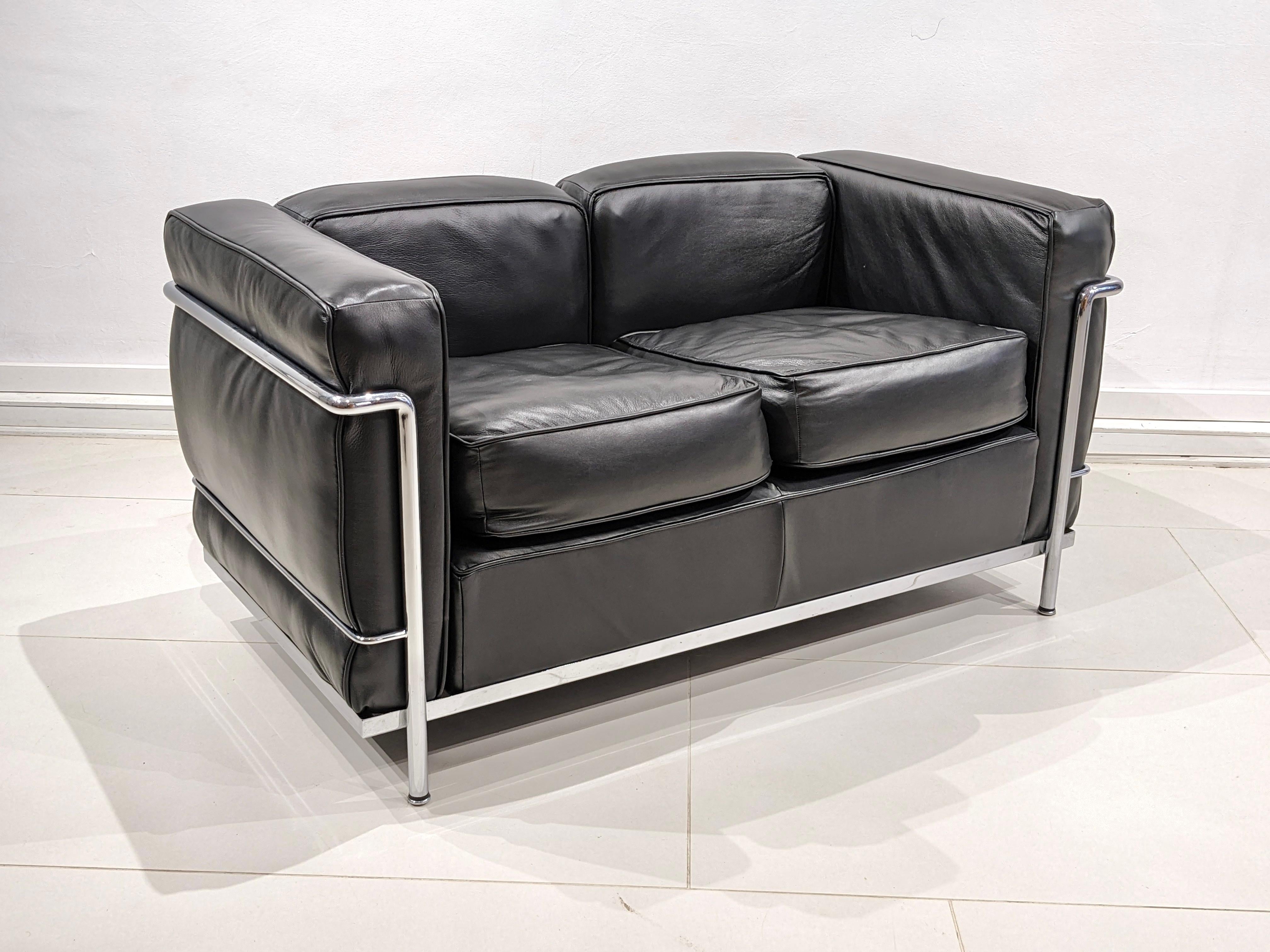 Italian LC2 Sofa Signed Le Corbusier Cassina Edition For Sale