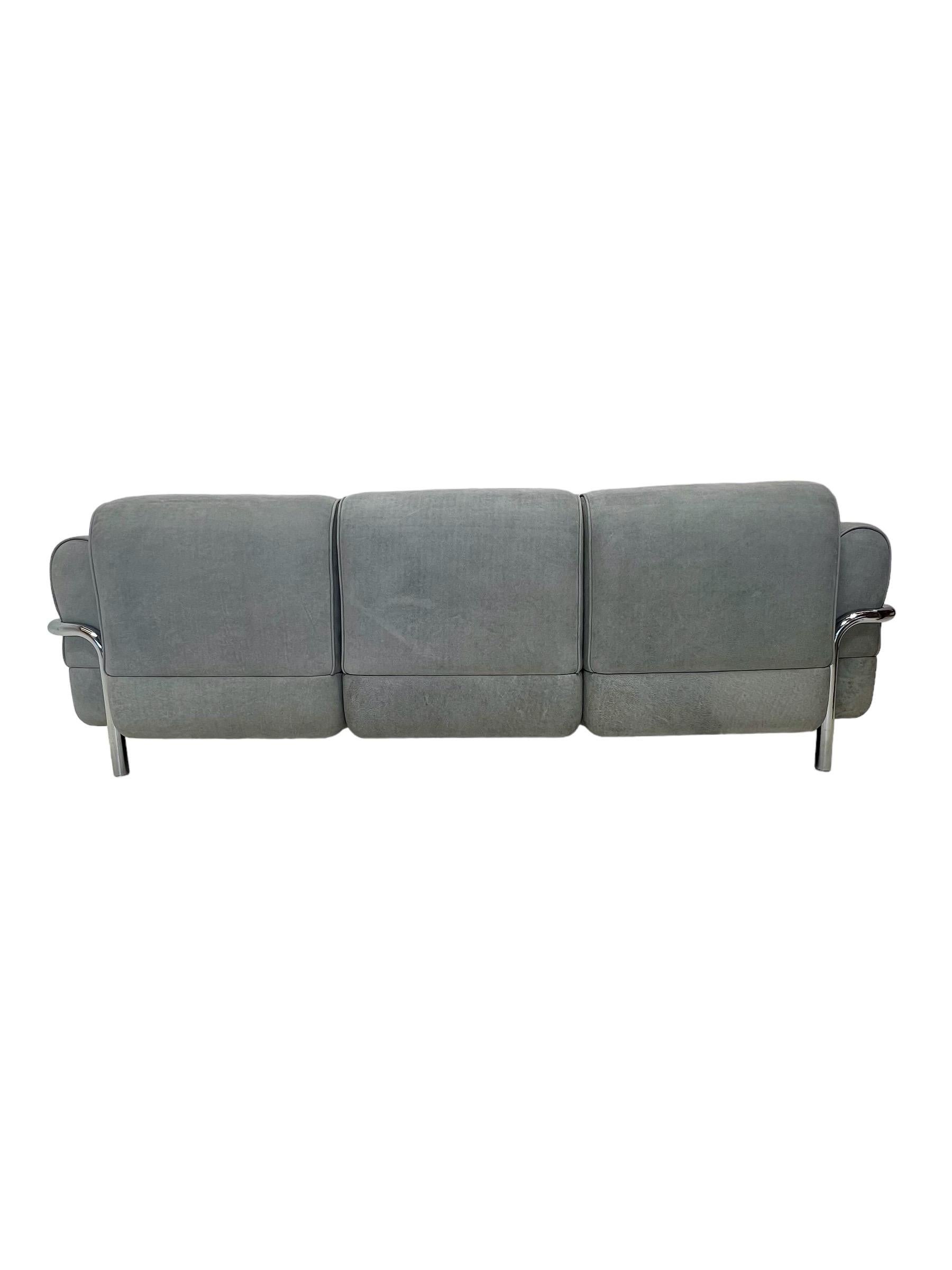 French LC2 Style Inspired Sofa in Distressed Suede Leather For Sale