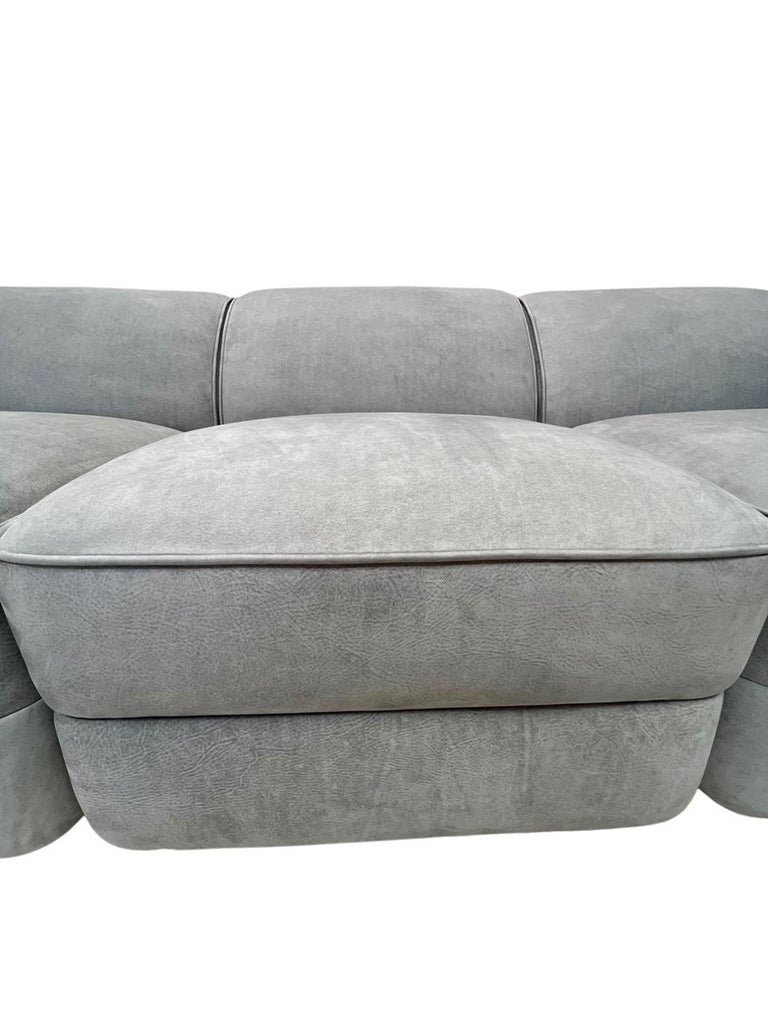 LC2 Style Inspired Sofa in Distressed Suede Leather For Sale 2