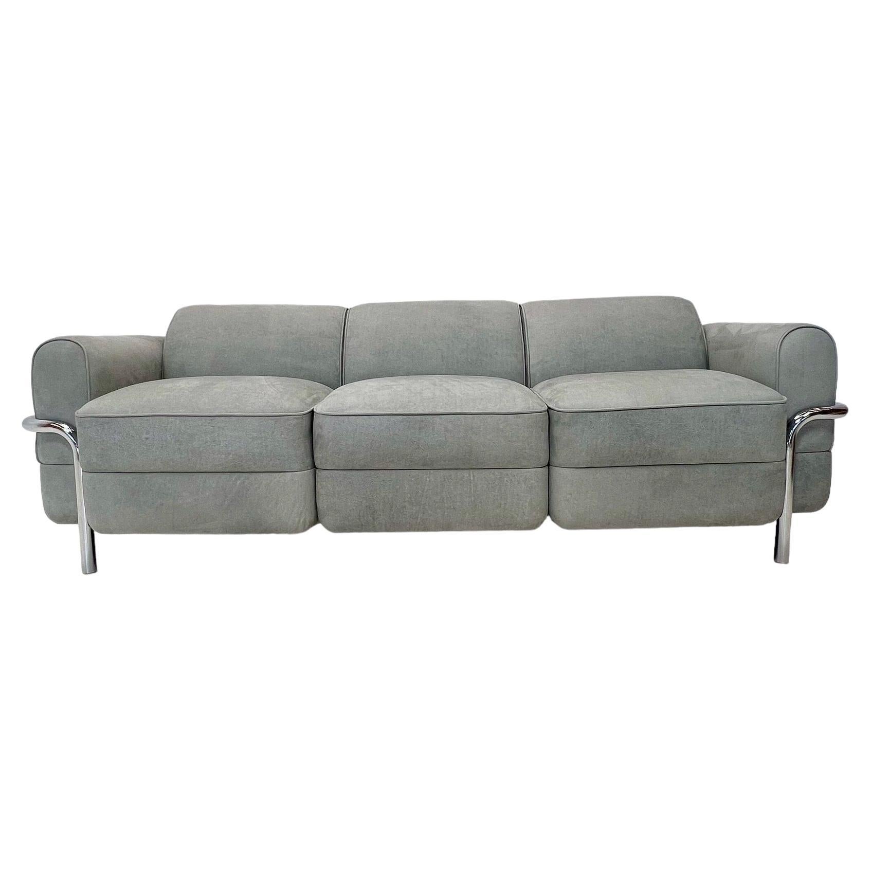 LC2 Style Inspired Sofa in Distressed Suede Leather For Sale