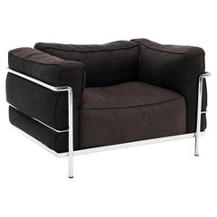LC3 Arm Chair by Le Corbusier for Cassina, Chrome with Black Canvas Upholstery