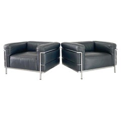 LC3 Sessel aus „Elephant Gray“-Leder + Chromgestell entworfen von Le Corbusier