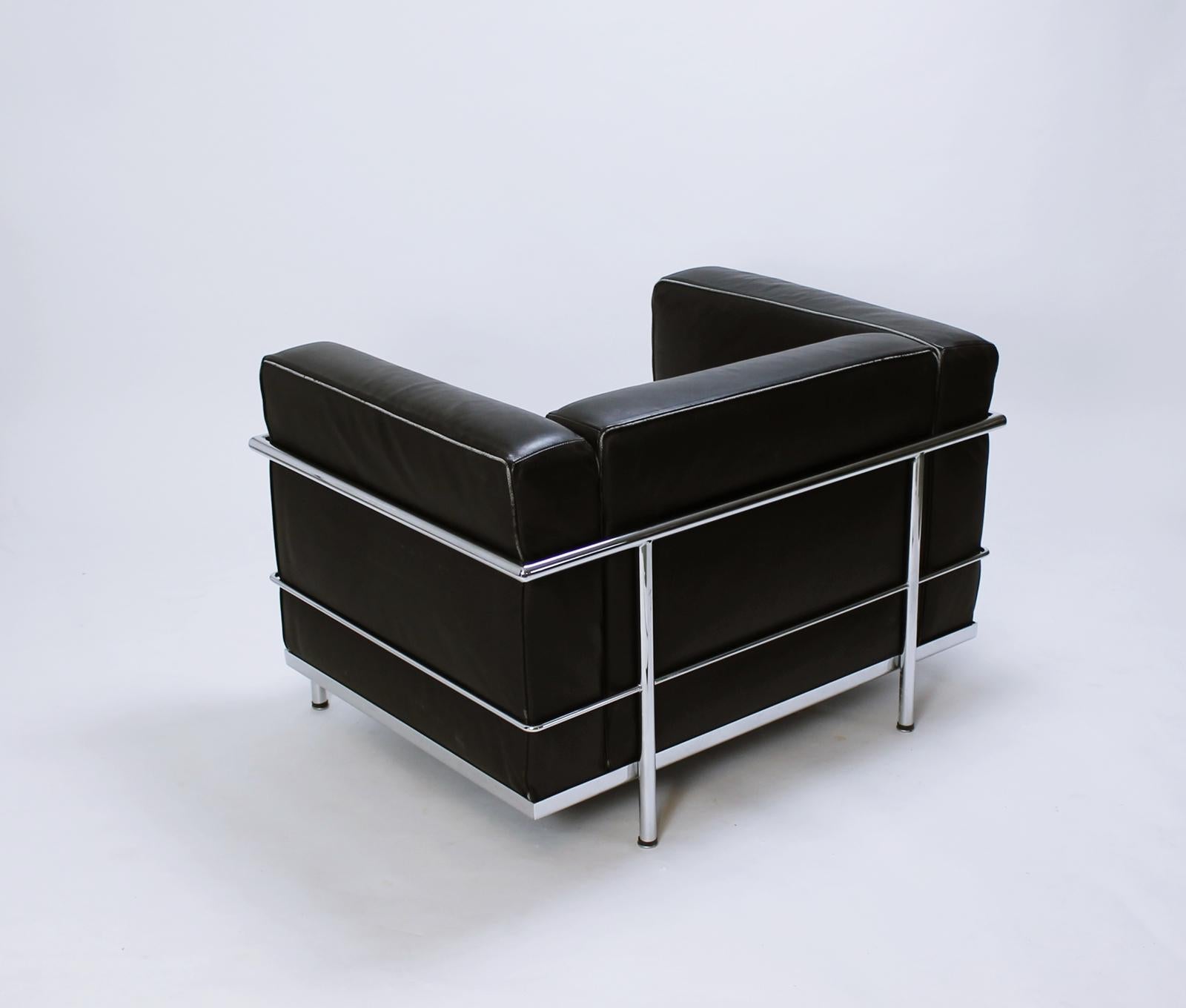 Bauhaus LC3 Black Leather Lounge Chairs by Le Corbusier for Alivar Mvsevm, Italy, 1980