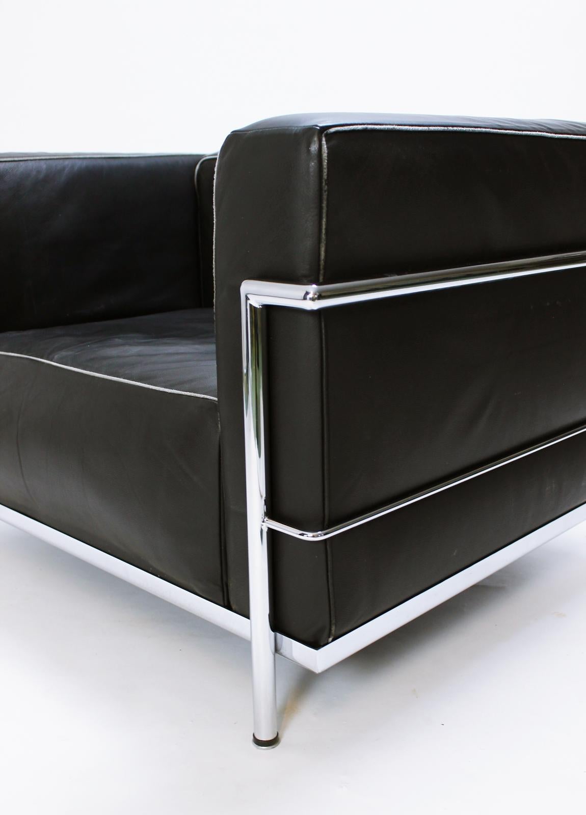 20th Century LC3 Black Leather Lounge Chairs by Le Corbusier for Alivar Mvsevm, Italy, 1980