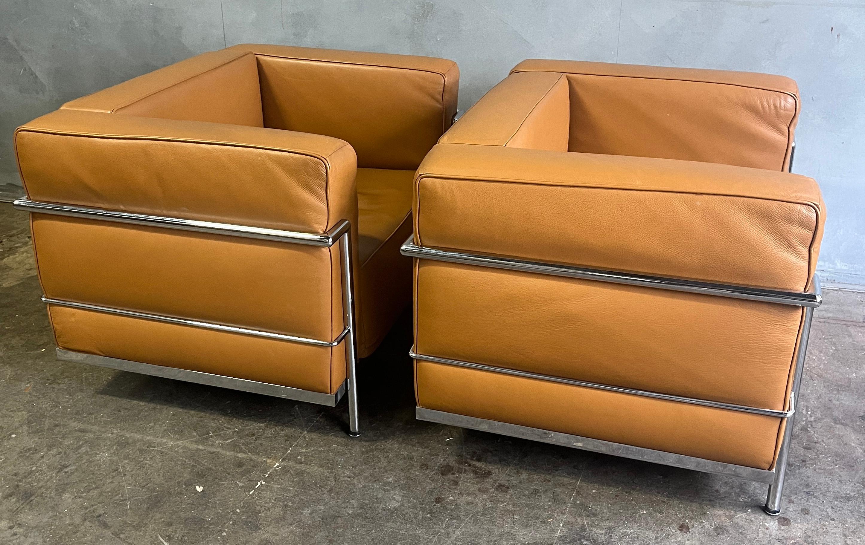 Leather Lc3 Grand Modele Armchairs (pair)